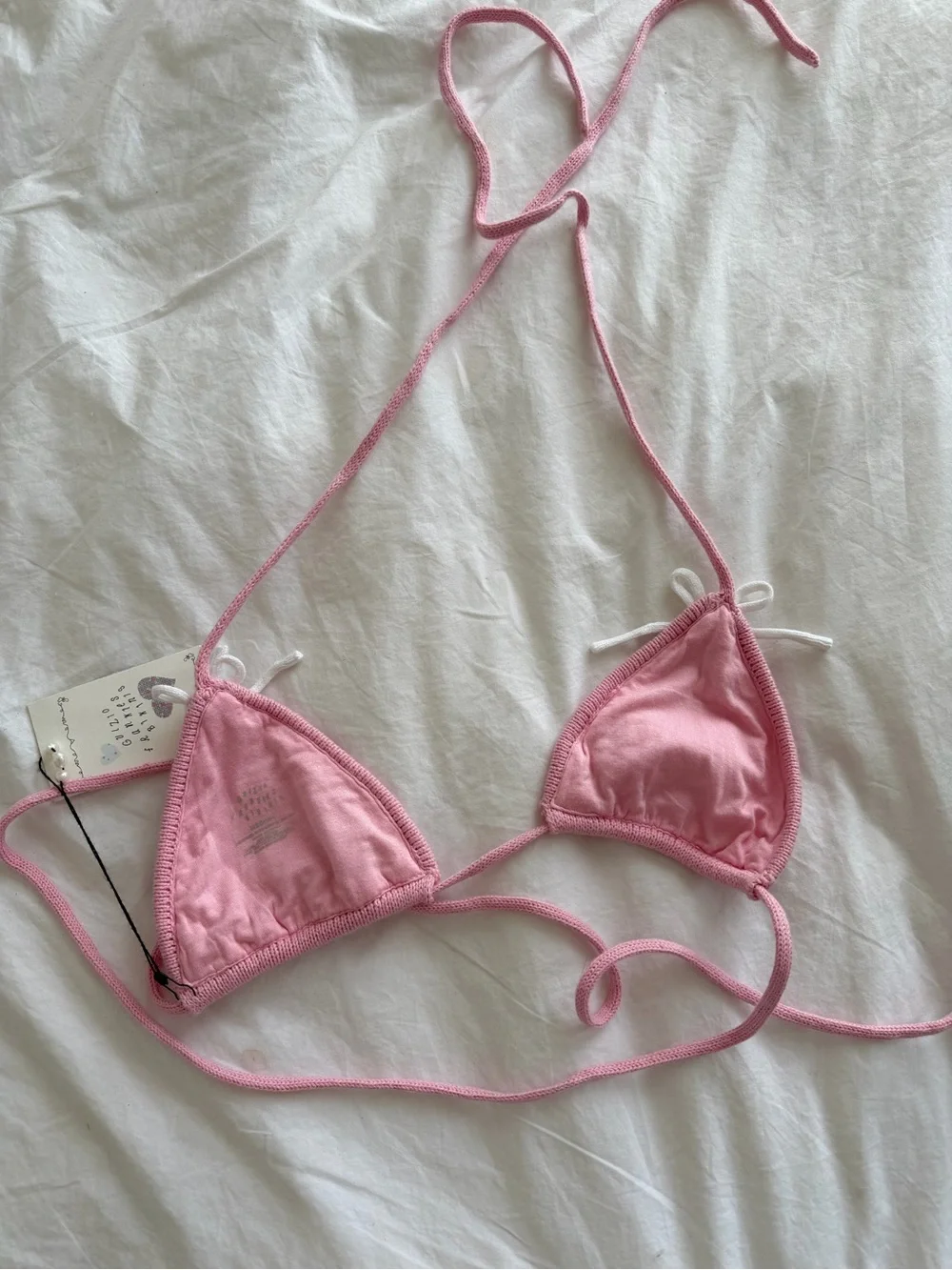 NWT Frankie's Bikinis x Guizio Knit Crochet Triangle Bikini Bow Top